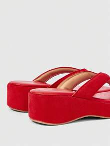 ROMWE Kawaii Women Thick Sole Retro Flip Flop Sandals,Spring Summer Outfits - Red - View 6