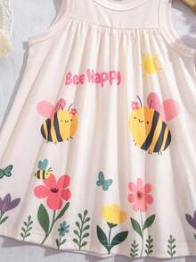 SHEIN Đầm không tay họa tiết ong dễ thương cho bé gái, mẫu thời trang mới mùa xuân/hè. - Hồng - Xem 6