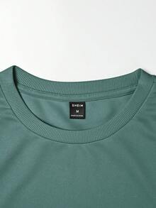 Manfinity Homme 男士纯色圆领短袖T恤和抽绳腰带工装短裤套装 - 藍色 - 查看 3