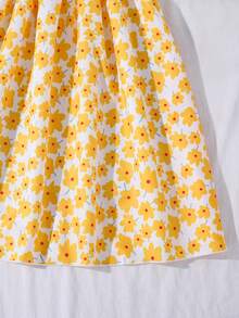Tween Girl Solid Color Ruffle Trim Puff Sleeve Top And Floral Print Camisole Dress 2-Piece Set - Multicolor - View 6