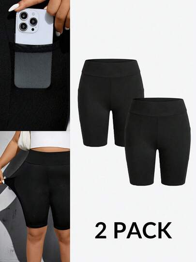 SHEIN Essnce Plus-Size Women's Spring/Summer Fashionable Casual High-Elasticity Comfortable Everyday Basic Versatile Slimming Black Motorcycle Shorts 2 Pack,Summer Clothes,Street Wear,Curve Short Biker Shorts For Women 2 Pack Biker Shorts Shorts With Pockets High Waist Shorts Athletic Shorts Spring/Summer Casual Sport Shorts For Women High Waisted Biker Shorts