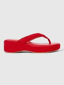 ROMWE Kawaii Women Thick Sole Retro Flip Flop Sandals,Spring Summer Outfits - Red - View 5