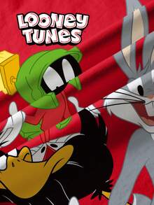 LOONEY TUNES X SHEIN Áo thun ngắn tay cổ tròn in chữ hoạt hình cho bé trai, kiểu dáng thường ngày, đa năng. - trắng - Xem 6