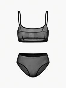 Bisouelle Bộ đồ lót lưới gợi cảm 2 món dành cho nữ - màu đen - Xem 1