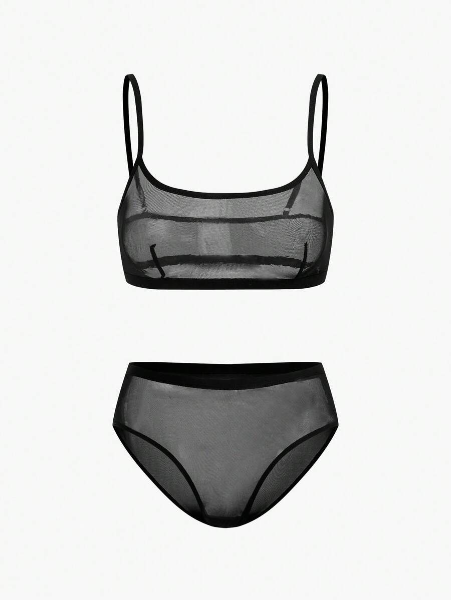 Bisouelle Bộ đồ lót lưới gợi cảm 2 món dành cho nữ - màu đen - Xem 1