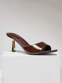 SHUZIA Women Comfortable Kitten Heel Sexy Pointy Toe Slip-On Heeled Sandals Summer Shoes - Coffee Brown - View 5