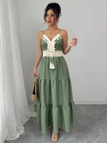 Vestido casual de vuelo con tirantes con estampado floral pequeño, primavera - Gris - Ver 6