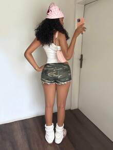 StreetHx Quần short denim rằn ri thường ngày dành cho nữ - xanh quân đội - Xem 5