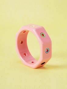 Popjeli Color Irregular Smudge Elastic Open Resin Bracelet, Fashion Versatile Stacked Wearing Bracelet, Y2K/Cute/Colorful/Fashion, Suitable For Mom/Lady/Girl/Mother, Summer/Beach/Prom/Party/Vacation/Travel, Pink, Heart Shaped Color Random - Multicolor - View 12