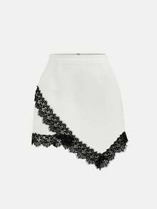 GlowEve Chân váy nữ mùa xuân/hè mới, thanh lịch, sang trọng, phối ren. - trắng - Xem 1