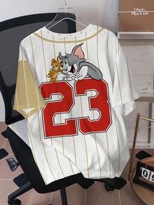TOM & JERRY X SHEIN Men's Cartoon Print Loose Casual Short Sleeve T-Shirt - White - View 2