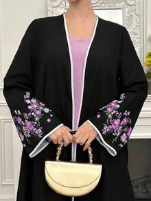 Yasmyna Women's Floral Embroidered Abaya - Purple - View 2