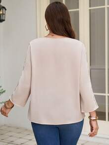 Miaspire Plus Size Elegant Patchwork Lace Blouse, Autumn New Year Clothes Elegant Dress Women  Stylish Clothing Collection Embellished Top Cream Blouse Crochet Tops For Women Blouses For Women Elegant Elegant Party Clothes For New Year  Clothes For Women   Lace Trim Top,Spring - Apricot - View 7