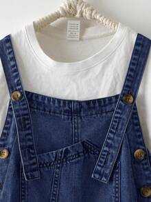 EMERY ROSE Mature Denim Quần yếm denim nữ có túi cài nút, kiểu dáng thời trang, đa năng, thích hợp mặc hàng ngày. - Rửa tối - Xem 3