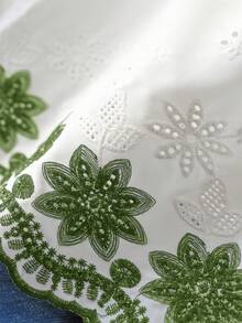 CosyJoli Plus Size Women's Comfortable Flared Sleeve Embroidered Hem Blouse, White Casual Shirt For Commuting, Dating, Vacation, Spring/Summer New Arrival - Green - View 6