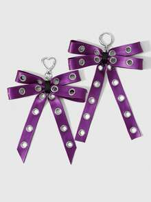 ROMWE 2 Multi-Specification Y2k Sweet And Cool Babes Temperament Fashion Heavy Industry Punk Dark Style Goth Purple Glossy Leather Metal Air Eye Hole Eye Double-Layer Bow DIY Love Keychain Bag Pendant, Combination Suit, Suitable For Women, Girls, Sisters, Girlfriends, Daily Wear, Holiday Gifts - Purple-29 - View 1