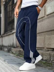 Manfinity Hypemode Men's Drawstring Waist Pockets Loose Casual Pants Football - Navy Blue - View 4