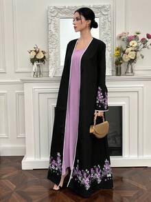 Yasmyna Women's Floral Embroidered Abaya - Purple - View 6
