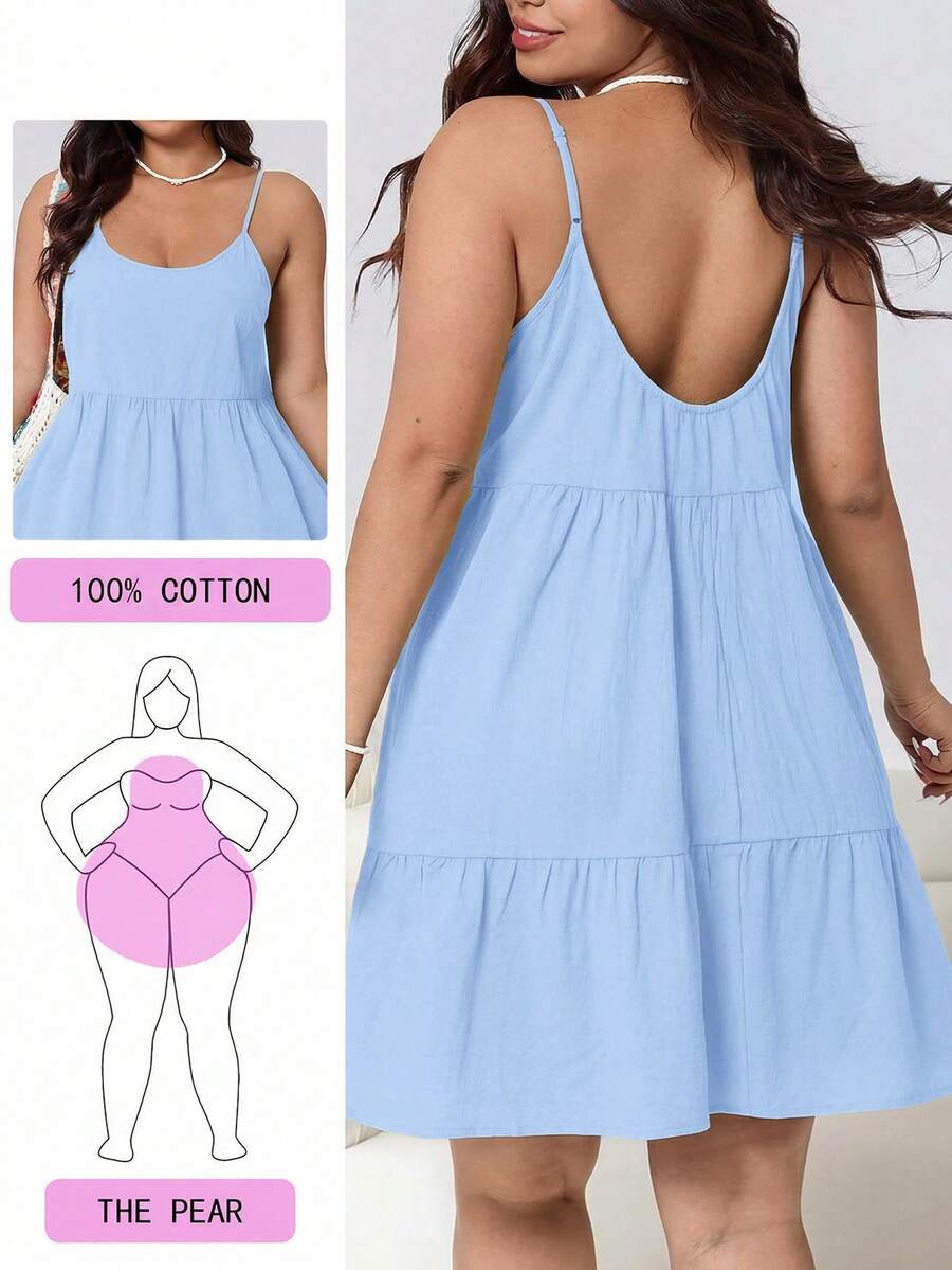Solflare Plus Size Women's Fashion Resort Ruffle Hem Spring/Summer Dress - Baby Blue - View 1