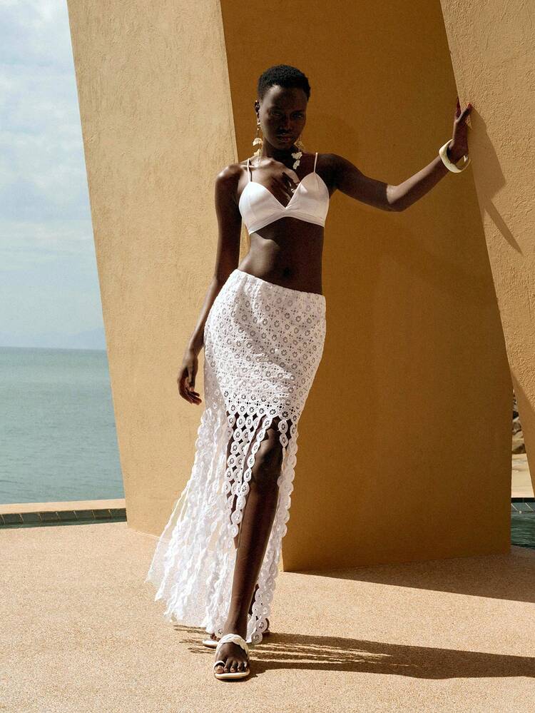 Arave Váy nữ dáng suông, eo thường, chất liệu ren dệt tan trong nước, kiểu dáng thường ngày. - trắng - Xem 10