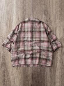 Manfinity Joysei Áo sơ mi nam ngắn tay kẻ caro cài một hàng khuy kiểu dáng thường ngày - Hồng - Xem 2