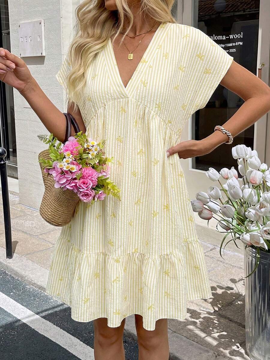 SHEIN LUNE Vestido corto casual de playa romántico de verano para mujer, color rosa - Amarillo - Ver 1