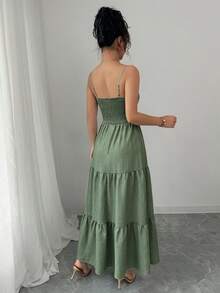 Vestido casual de vuelo con tirantes con estampado floral pequeño, primavera - Gris - Ver 2