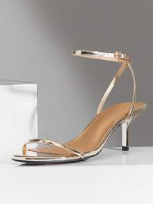 SHUZIA Women's Elegant Ankle Strap Metallic Stiletto Heel Sandals Summer Shoes - Gold - View 4
