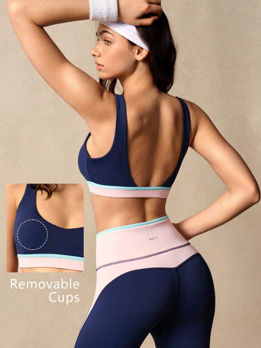 VARSIVA Women's Contrast Color Sports Bra And High Waist Leggings Set