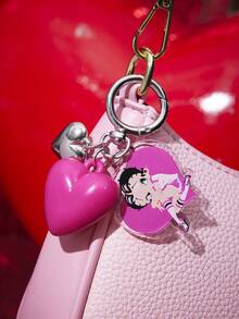 Betty Boop x SHEIN 1 Móc khóa hình trái tim Betty Boop màu đen, mặt dây chuyền hình trái tim đào sáng tạo, phụ kiện túi xách đôi. - Nhiều màu - Xem 4
