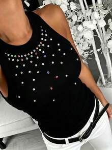 EMERY ROSE 女士休闲彩色钻石装饰背心 - 黑色 - 查看 3