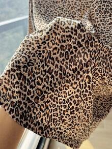 Comfortcana 4pcs/Set Plus Size Casual Solid Leopard Striped T-Shirts Spring/Summer Gym Brown - Multicolor - View 8