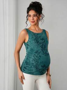 Momance Áo tank top bầu không tay ôm sát, in họa tiết, thanh lịch dành cho phụ nữ. - màu xanh lá - Xem 5