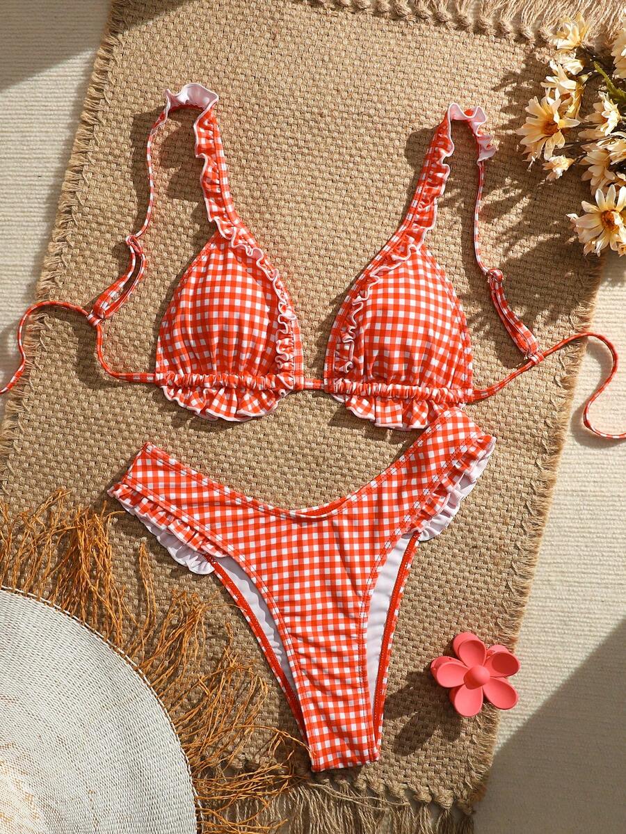 Swim Mod Bộ 2 áo tắm nữ xếp ly, kiểu dáng kẻ caro cho kỳ nghỉ hè ở châu Âu và Mỹ. - Nhiều màu - Xem 1