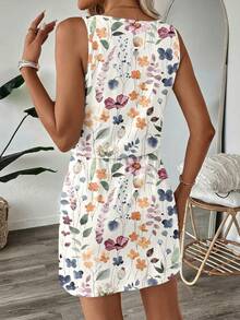 Easowa 休闲简约度假波西米亚风优雅复古水彩花卉彩色印花图案，适合音乐节、海滩、度假，女士夏季穿搭，女士春夏休闲碎花迷你连衣裙 - 彩色 - 查看 2