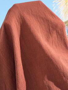 Hourglow Plus Size Women's Solid Color Drop Shoulder Single-Breasted Shirt And Shorts Casual Loose 2 Pieces Set, Summer Outfits, For Hourglass Body Shape - Red - View 8