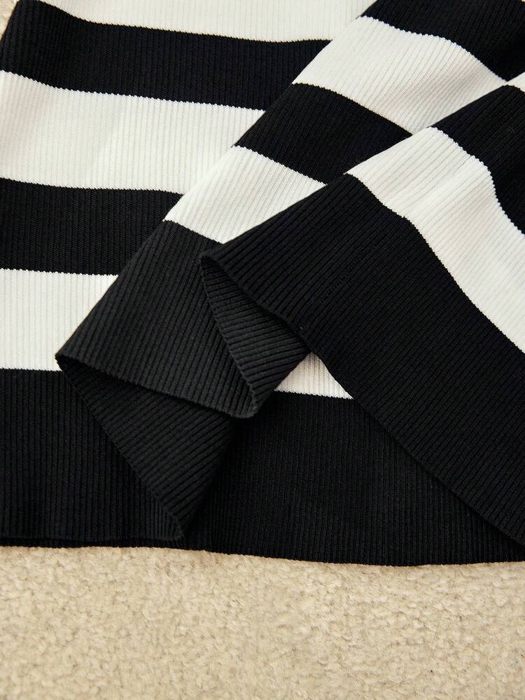 PLUS SIZE STRIPED CREW NECK SHORT SLEEVE KNIT TOP
