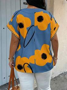 SHEIN LUNE Plus Size Women's Spring/Summer Floral Placement Print Casual Vacation Shirt - Multicolor - View 2