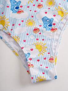 SHEIN X Care Bears Traje de baño de una pieza con estampado de dibujos animados para vacaciones en la playa - Azul - Ver 5