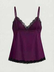 ROMWE Fairycore 撞色蕾丝拼接休闲日常吊带背心 - 紫色 - 查看 2