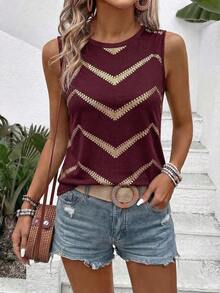 Selamara Áo tank top nữ mùa xuân/hè mới về, họa tiết sọc lượn sóng ombre, cổ tròn, kiểu dáng thường ngày, đa năng. - Nhiều màu - Xem 4