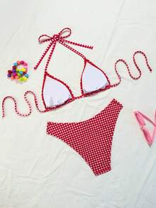 Swim Mod Bikini de 2 piezas con top halter y estampado de cuadros para primavera/verano 2026 - Multicolor - Ver 5