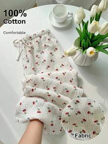 SHEIN EZwear Quần ống rộng thắt eo in họa tiết, chất liệu dệt màu trắng dành cho nữ. - trắng - Xem 1