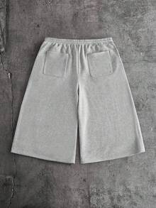 AXEPEAK 男士字母印花抽绳腰休闲短裤 - 灰色 - 查看 3