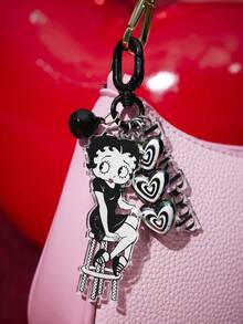 Betty Boop x SHEIN 1个贝蒂娃娃黑色剪影爱心钥匙扣吊坠创意桃心情侣包包吊坠配件 - 彩色 - 查看 4