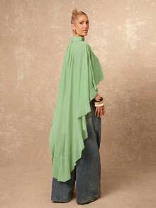 Lumalex Áo choàng nữ cao cấp, thanh lịch, một vai, tay áo rộng, bất đối xứng, xếp ly, cổ áo bằng vải lanh, áo cổ đứng, lưng ngắn, dài. Áo không dây vai mặc trong, thích hợp cho buổi tối đi chơi, dự tiệc, hẹn hò, đi chơi quê, về nhà, thư giãn, kỳ nghỉ, nghỉ mát, đám cưới, lễ hội âm nhạc, ngày Valentine lãng mạn, Halloween, tiệc Al-Adha, mùa xuân/hè. - màu xanh lá - Xem 7