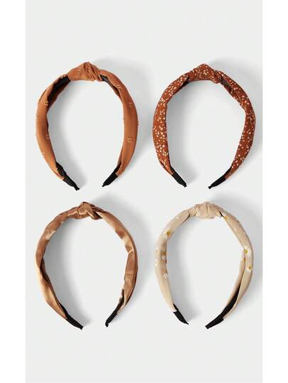 Noxbound 4pcs Women Daisy Floral Print Headband Set, Simple & Elegant Brown Tones, Suitable For Everyday Wear In Autumn/Winter ,Hair Hoop Hairband For Women Hair Accessories Head Accessories