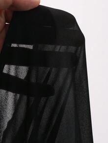 DAZY 撞色蕾丝修身长袖蝴蝶结优雅正式夏季衬衫 - 黑色 - 查看 7