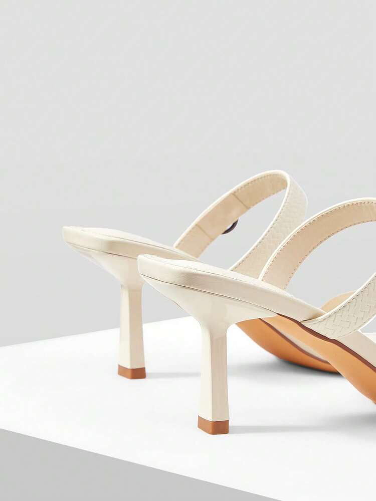 WOMEN'S SQUARE TOE METAL BUCKLE HIGH HEEL SANDALS
