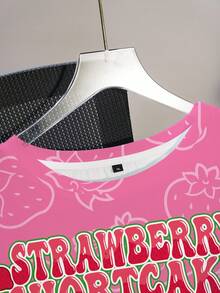 Strawberry Shortcake X SHEIN Áo thun tay ngắn cổ tròn họa tiết hoạt hình dễ thương, cỡ lớn, thích hợp mặc mùa hè. - trắng - Xem 3